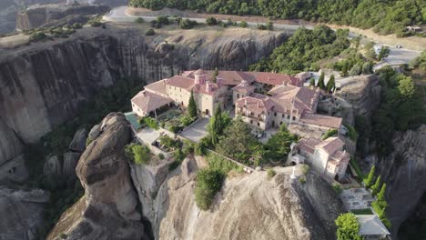 orbiting aerial view of the eastern orthodox monastery of st