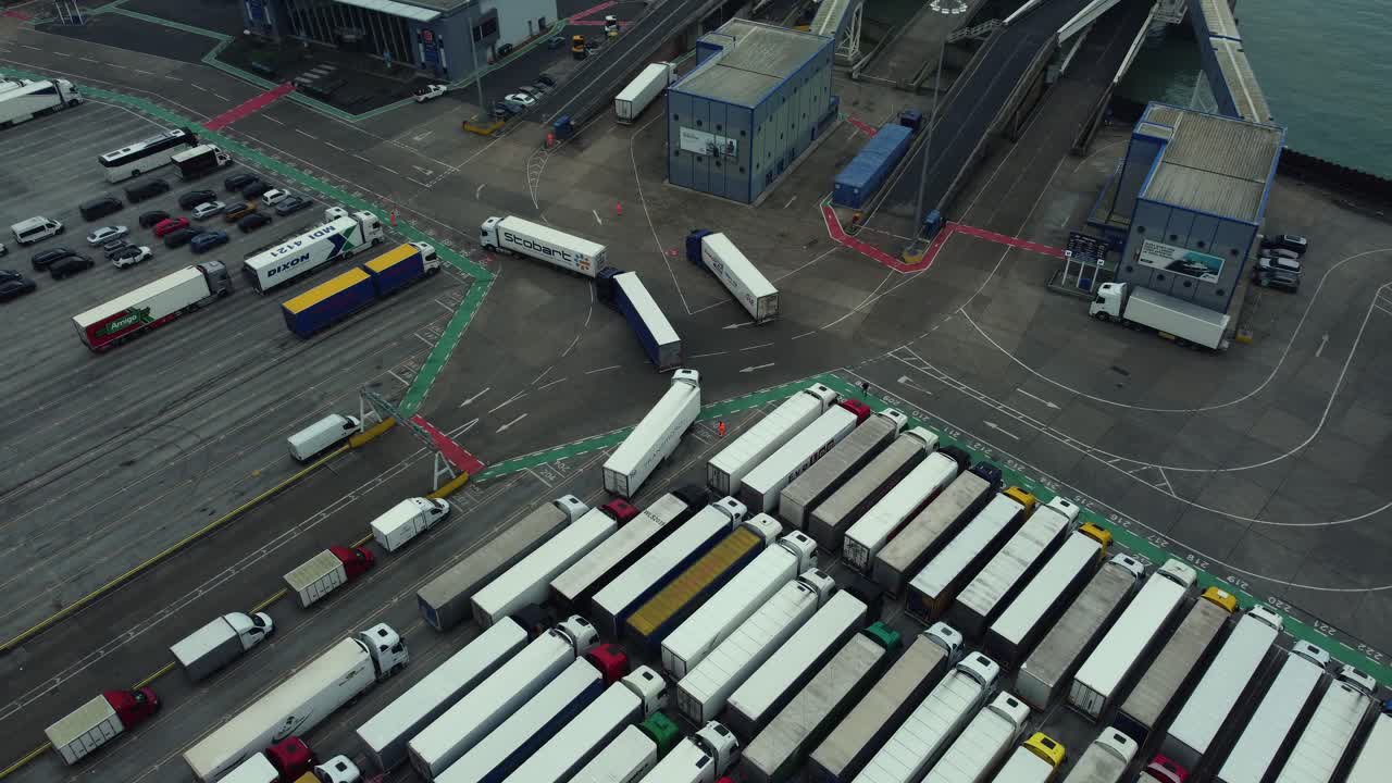 Aerial View of Trucks at Ferry Port