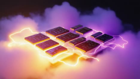 powerful microchips and computing processors with energy and lightning