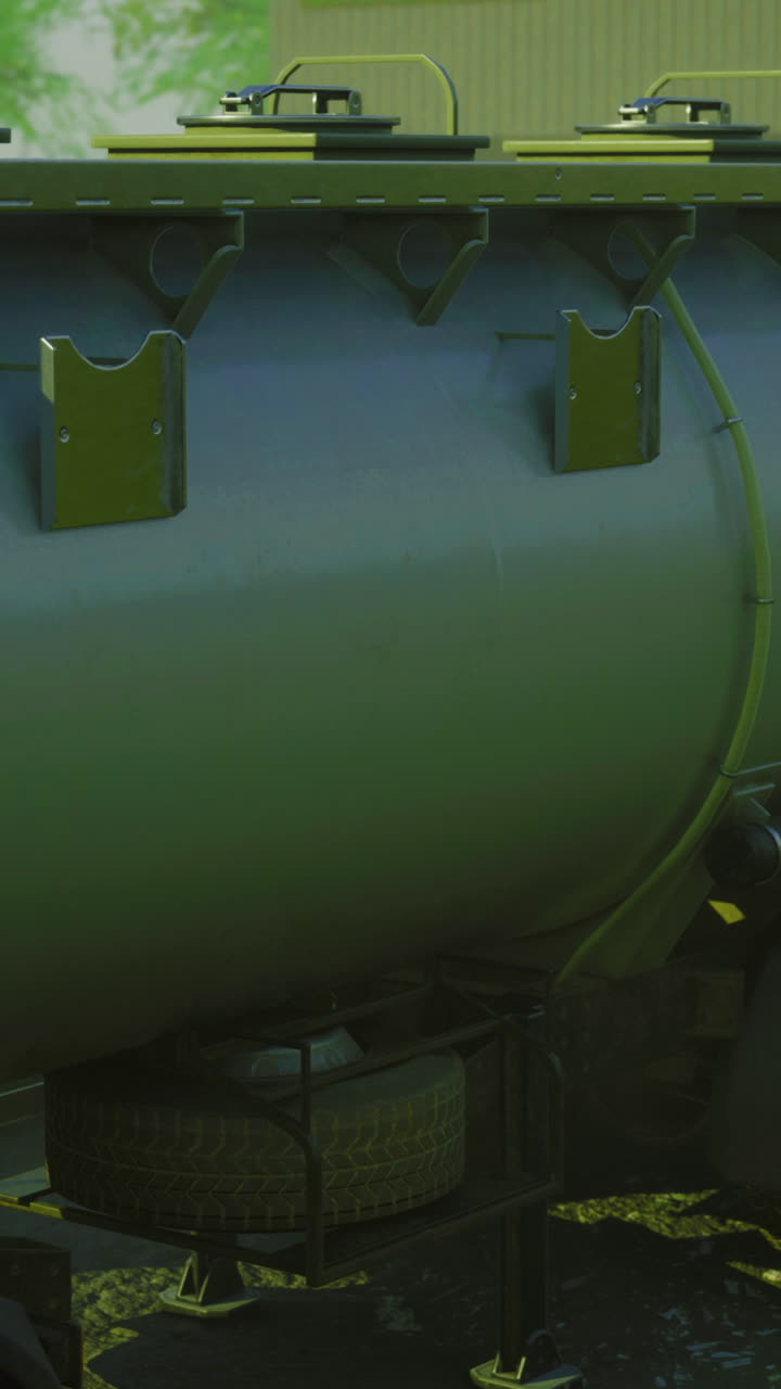 Chassi de reboque industrial com pneu sobressalente e acessórios visíveis