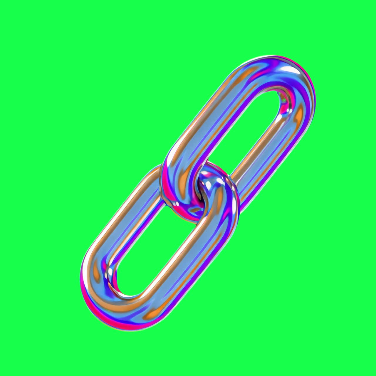 Colorful metallic chain link animation, transparent 4K video, green screen