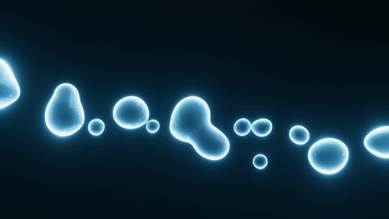 Dynamic Abstract Animation of Blue Glowing Spheres Merging