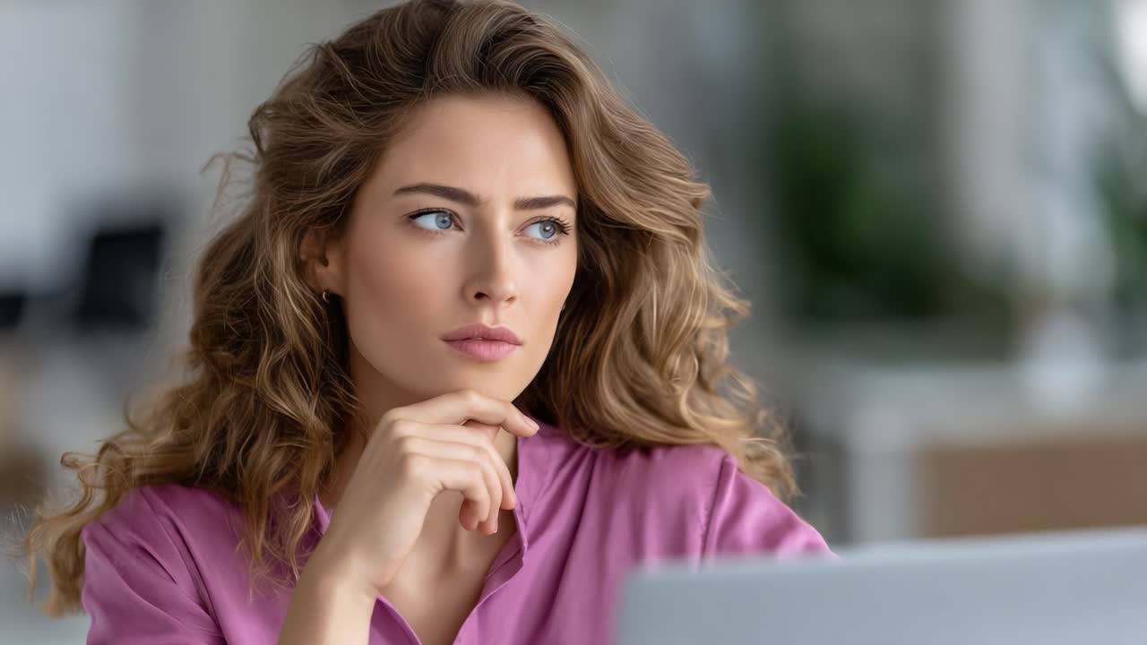 Contemplative Woman in a Modern Workspace: Exploring Thoughts While Engaged with Technology and Creativity in a Professional Setting