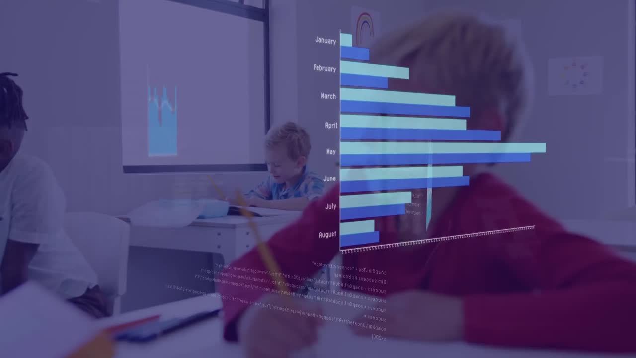 animación de gráficos sobre diversos escolares en el aula