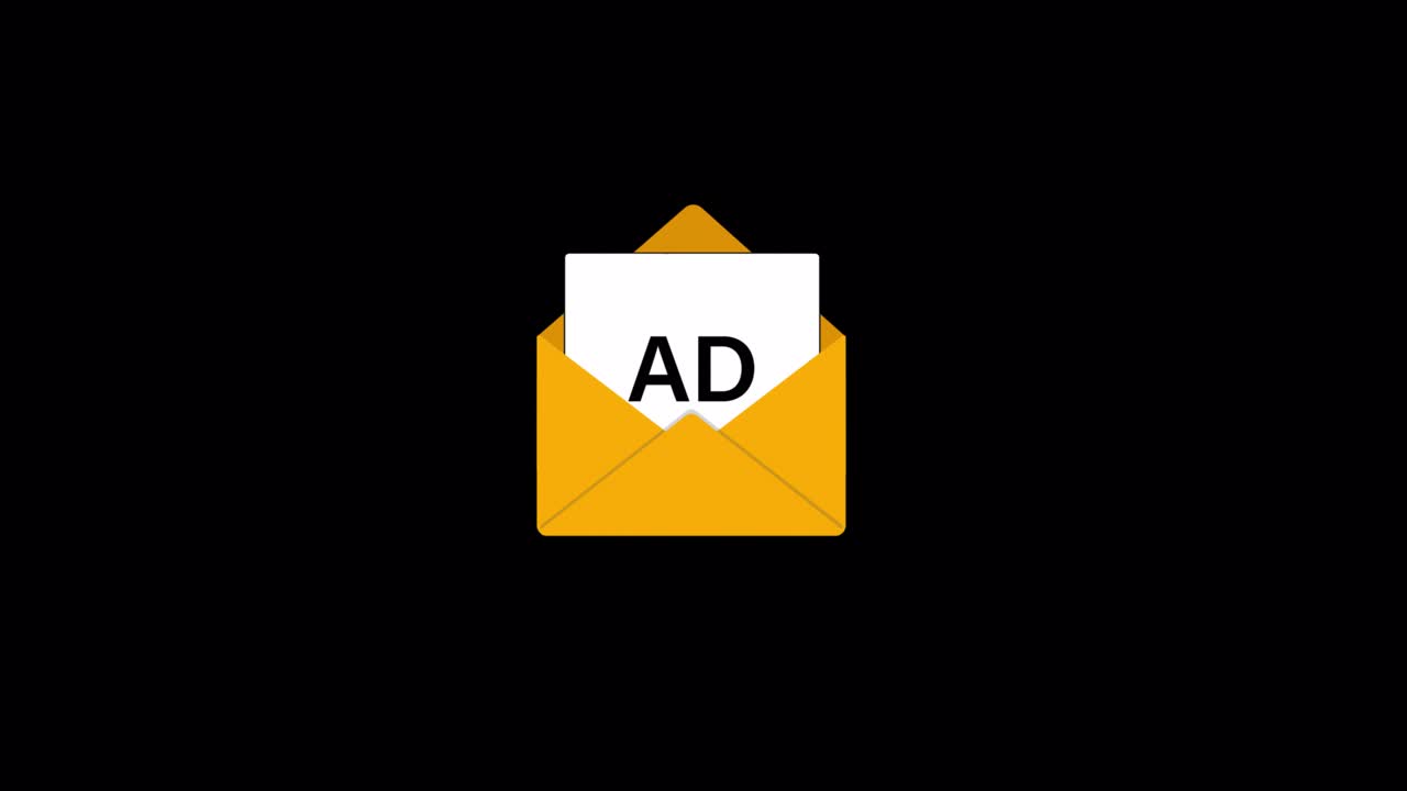 Animated Envelope with AD Message on Black Background