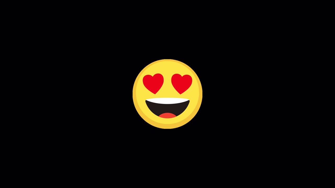 Faccina emoji gialla animata sorridente con occhi a cuore