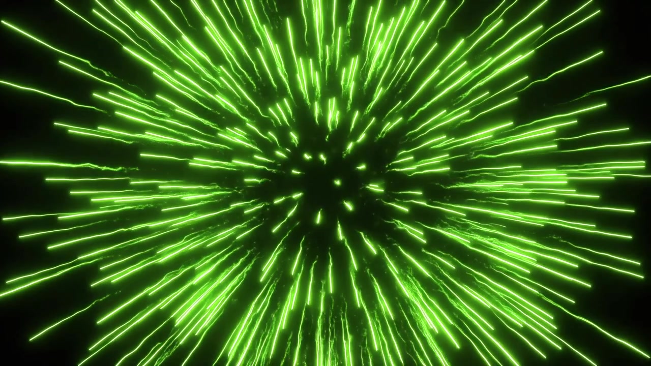 Rayas de luz verdes abstractas expandiéndose desde el centro
