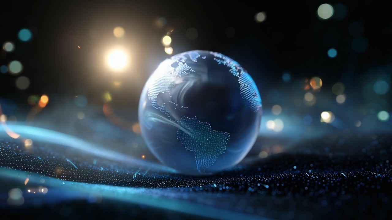 A Stunning Digital Representation of the Earth in a Cosmic Scene, Showcasing its Features and Atmosphere with Vibrant Colors and Bokeh Effects in a Dark Background