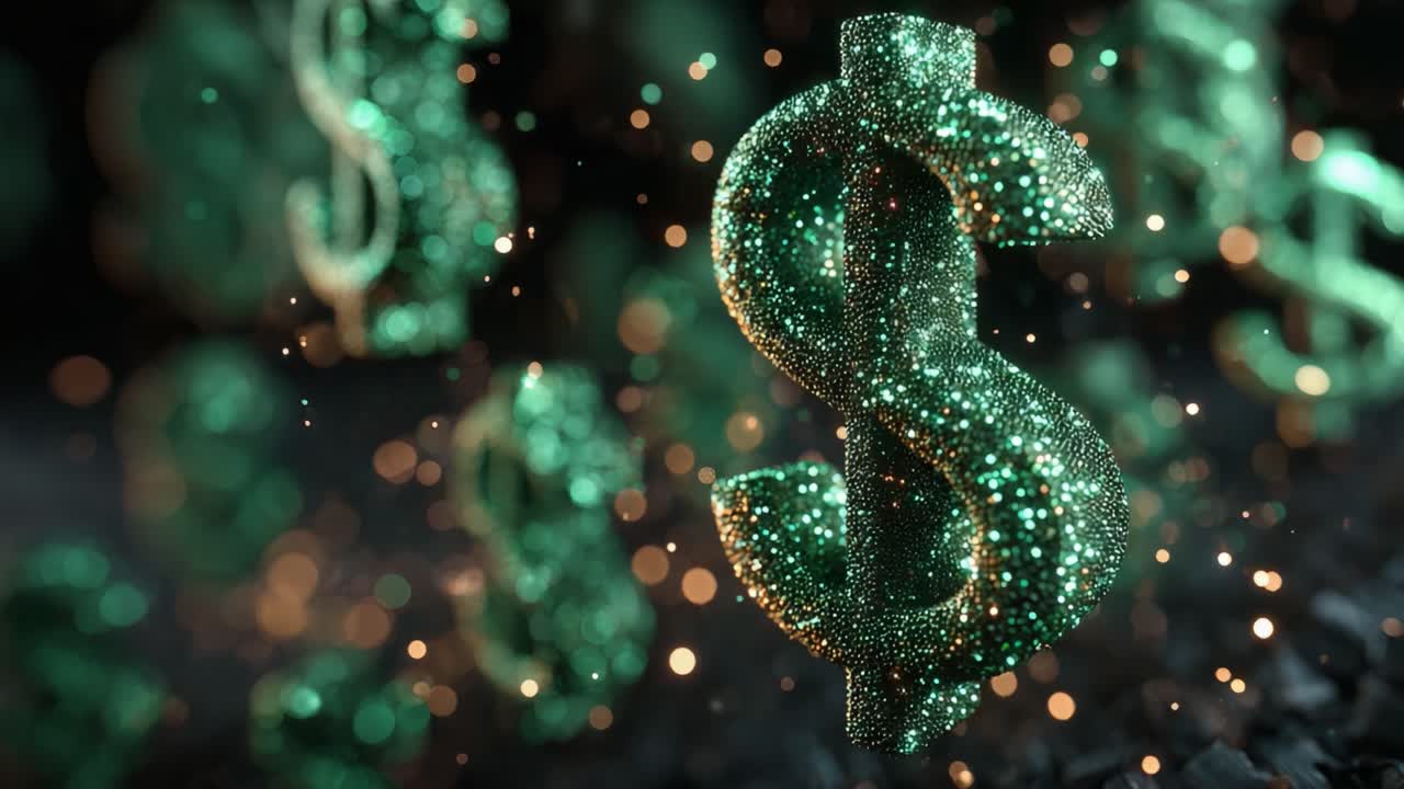 A Stunning Close-Up View of Sparkling Dollar Symbols, Capturing the Essence of Wealth, Prosperity, and Financial Success in a Magical Glittering Environment