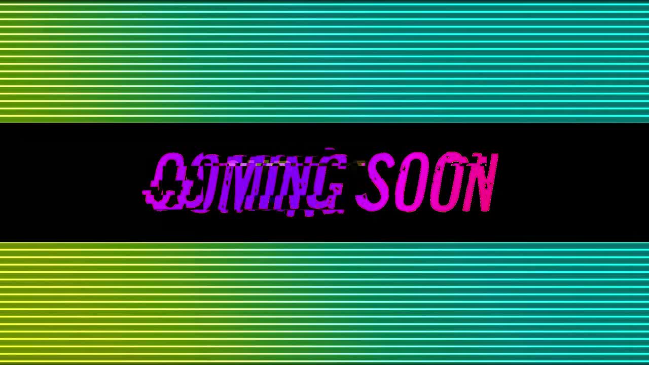 Animation af tekst 'kommer snart' og streger over sort baggrund
