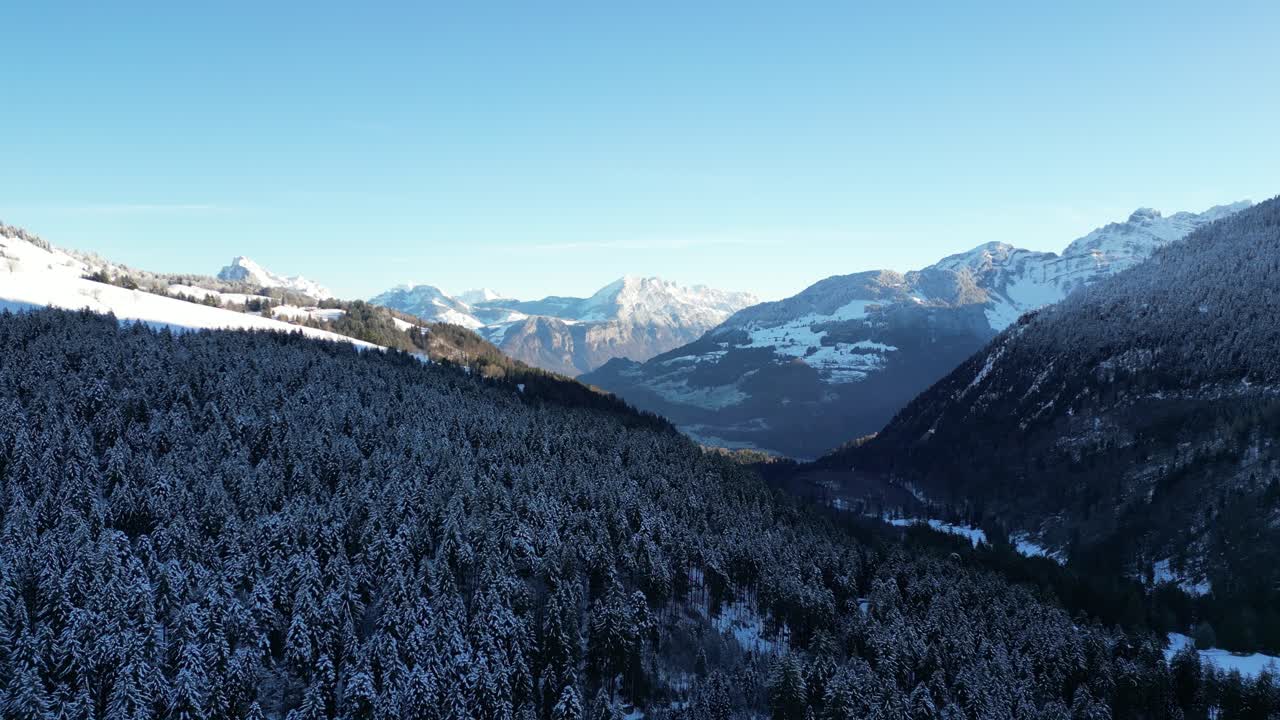 Obersee Glarus Schweiz: Weiter, sanfter Blick auf die Alpen und den Wald darunter