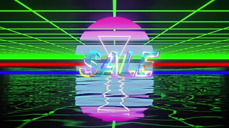 Animation af salgstekst over en digital solnedgang