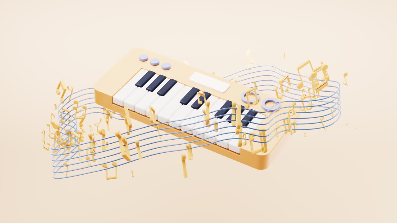 만화 스타일의 음악 악기, 3d 렌더링