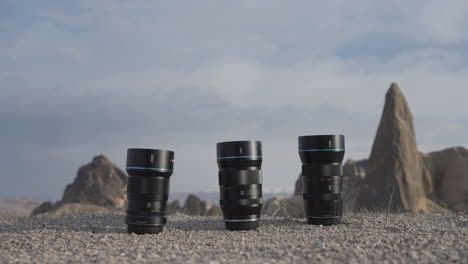 camera lenses in a mountain landscape