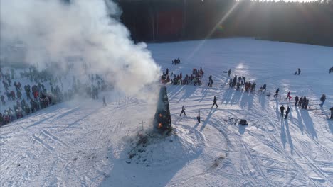 winter celebration with bonfire