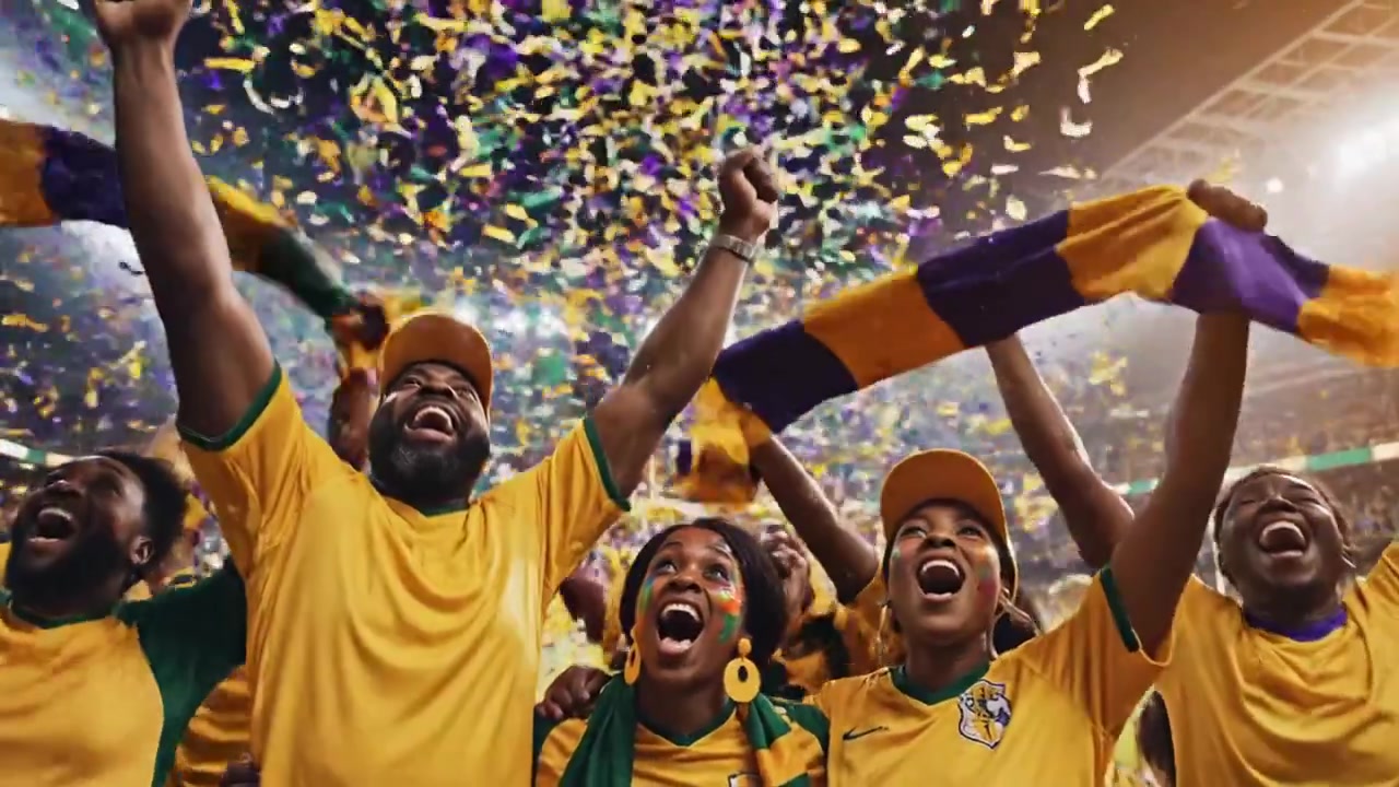 Aficionados celebrando la victoria con confeti en el estadio