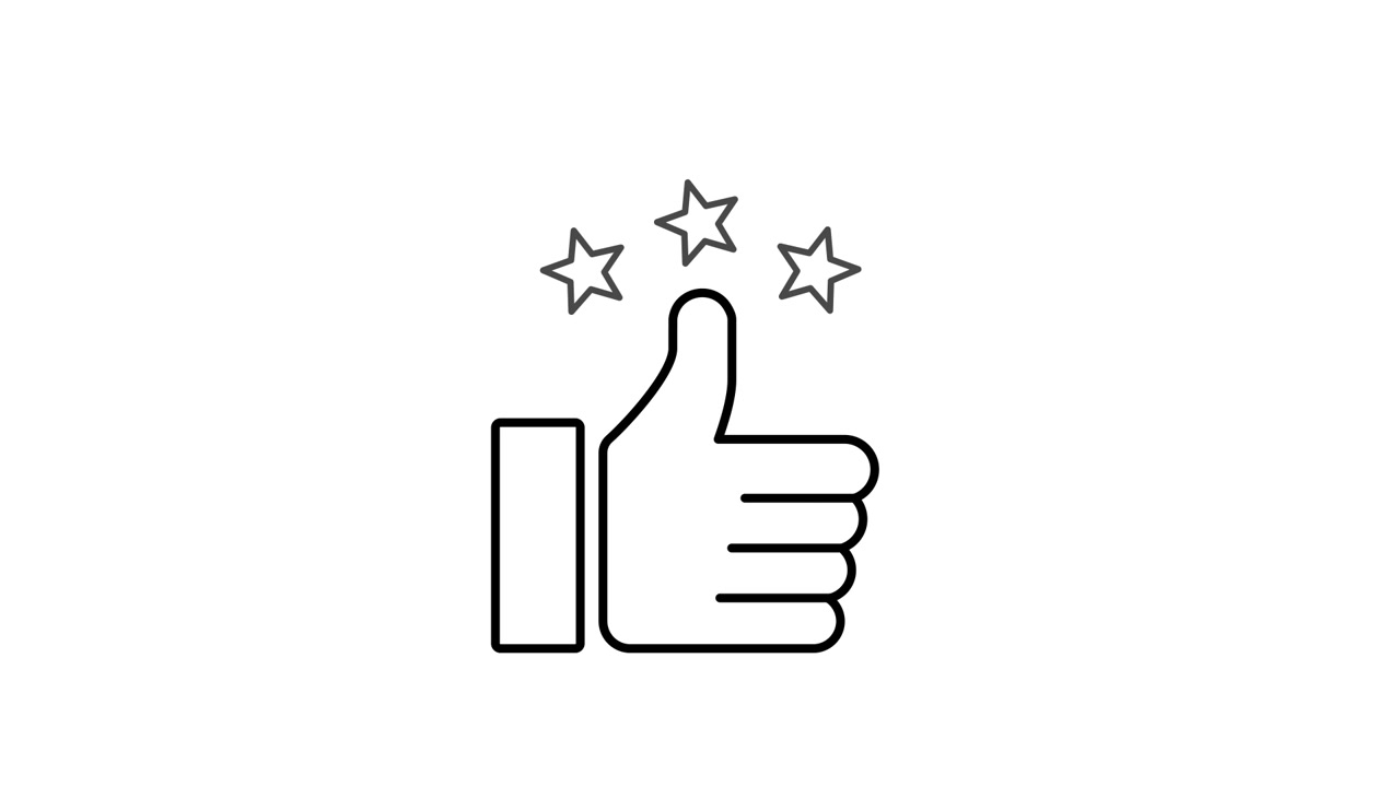 Animated Line Art Thumbs Up Icon with Stars Rating