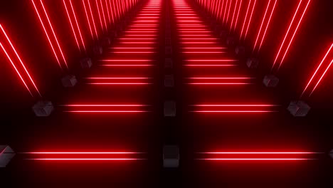 red neon tunnel with geometric cubes