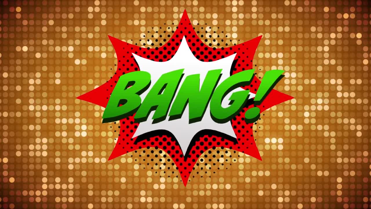 금색 배경에 반 ⁇ 이는 반점에 대해 음성 거품에 텍스트를  ⁇