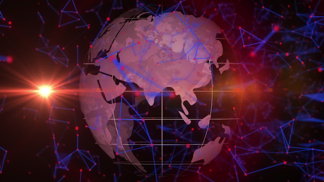 red de conexiones contra el giro del globo sobre fondo negrog