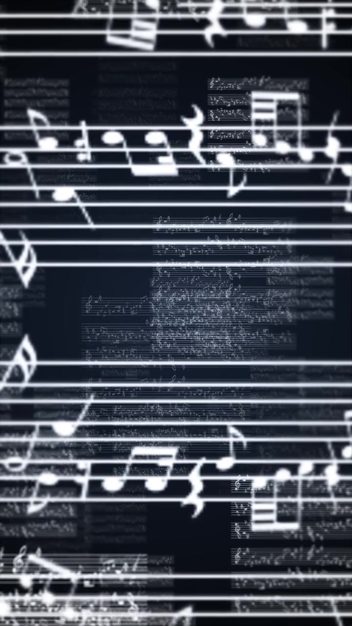 Abstract music score visual drifting note sheets glowing treble symbols soft blur dark elegant