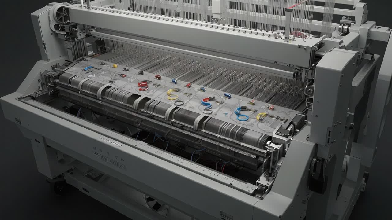Industrial Textile Machine in Operation, Showcasing Advanced Mechanisms and Colorful Components for Efficient Fabric Production and Enhanced Textile Processing Techniques
