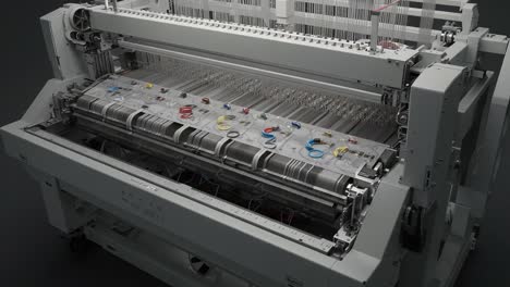 industrial textile machine in operation, showcasing advanced mechanisms and colorful components for efficient fabric production and enhanced textile processing techniques