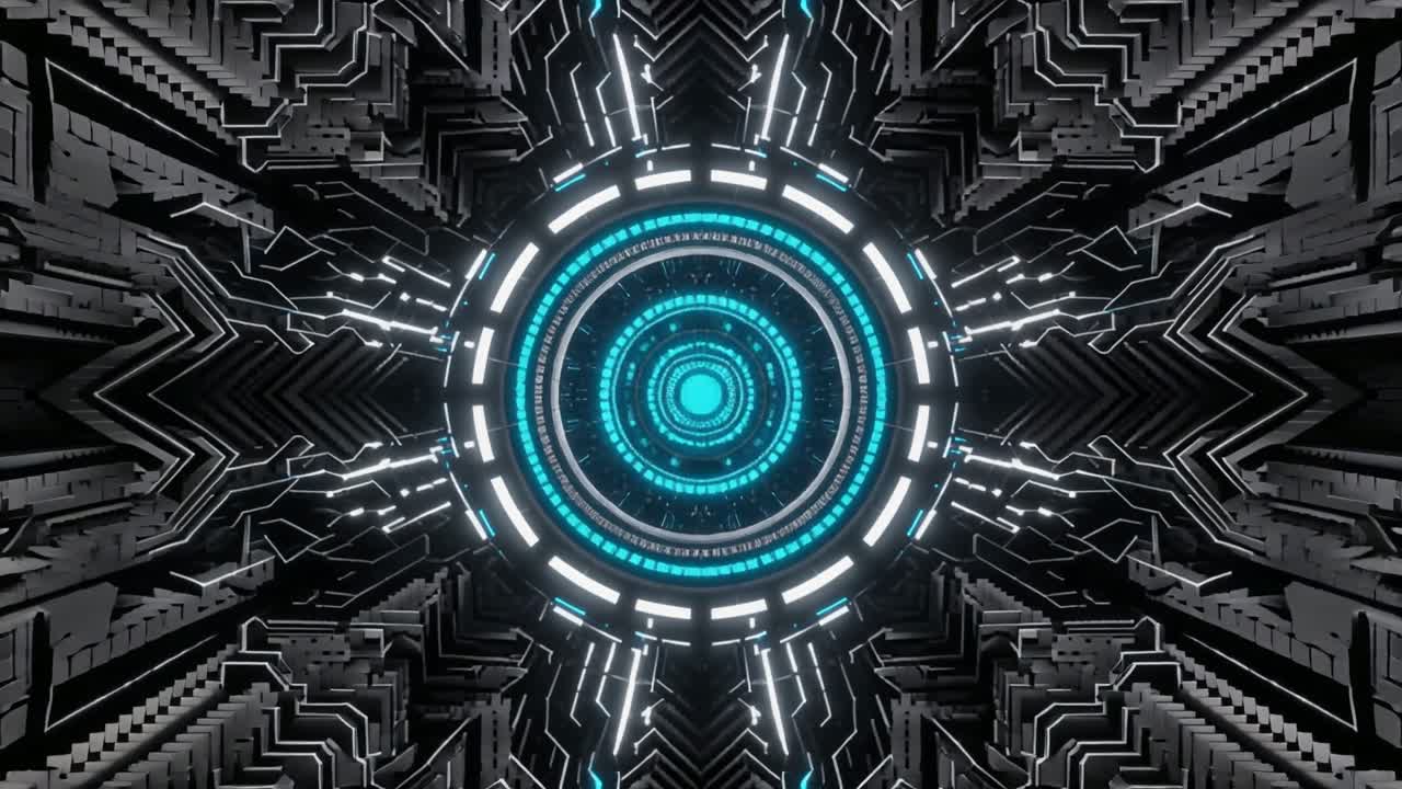 Loop continuo di un tunnel futuristico di tecnologia digitale