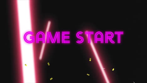 animation of game start text and glowing light trails moving over black background