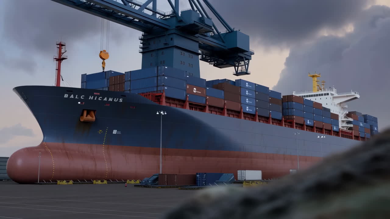 Large Container Ship Docked at a Commercial Port