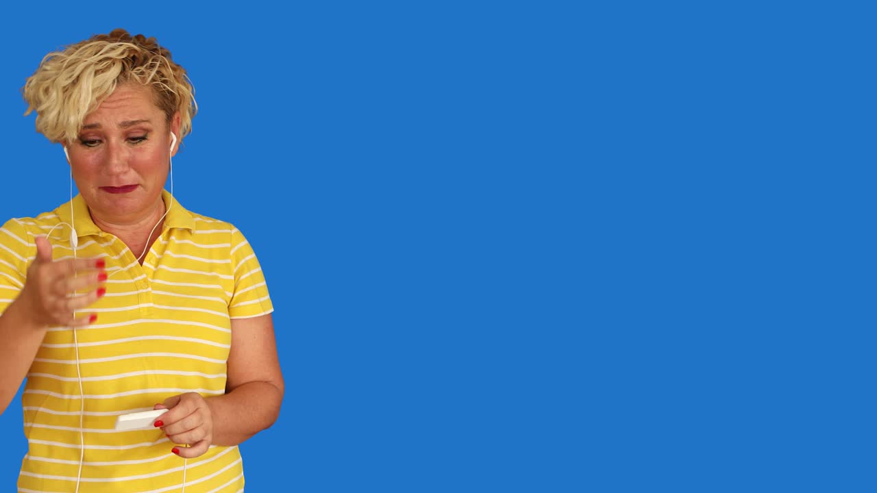 Emotional woman crying at chroma key background 3