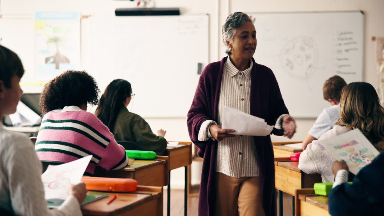 Učitel dává lekci studentům ve třídě