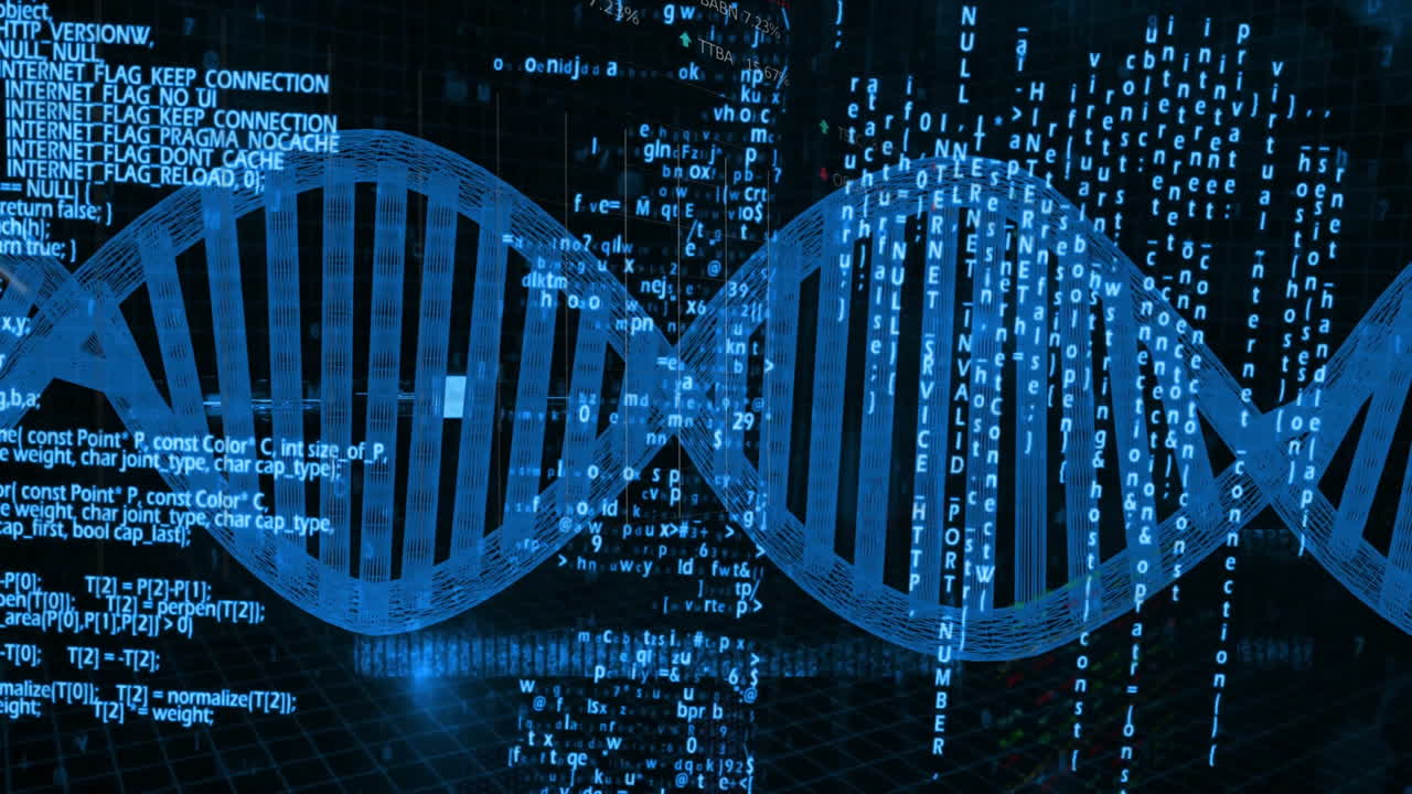 Processing scientific data, animation of DNA strand with binary coding