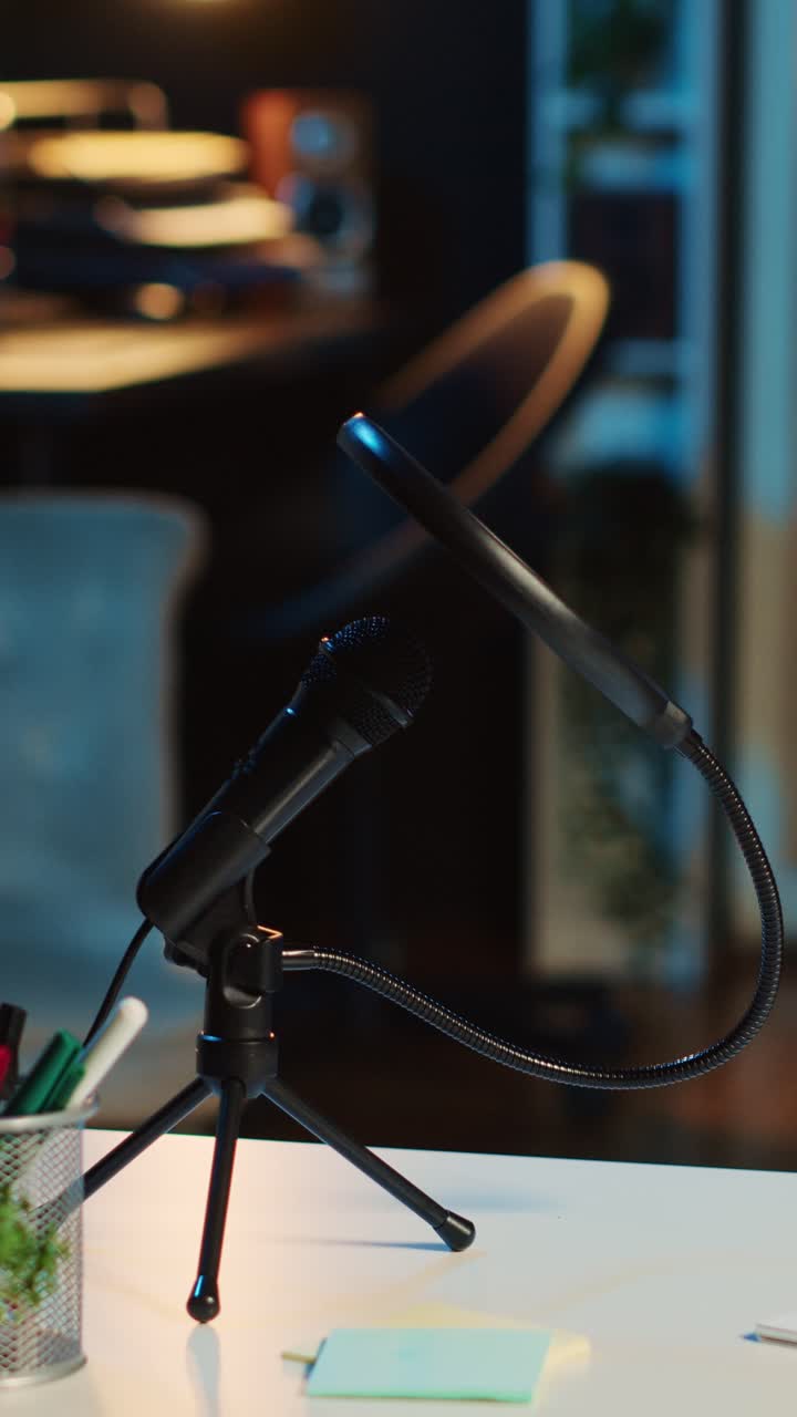 Vertical video Professional microphone on studio table