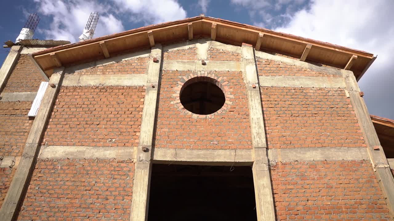 Inprogress under construction church facade exploration at Yungay  Peru