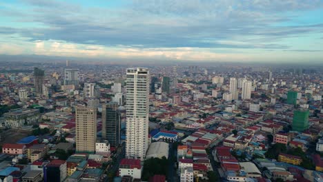 aerial of densely populated phnom penh city under blue sky