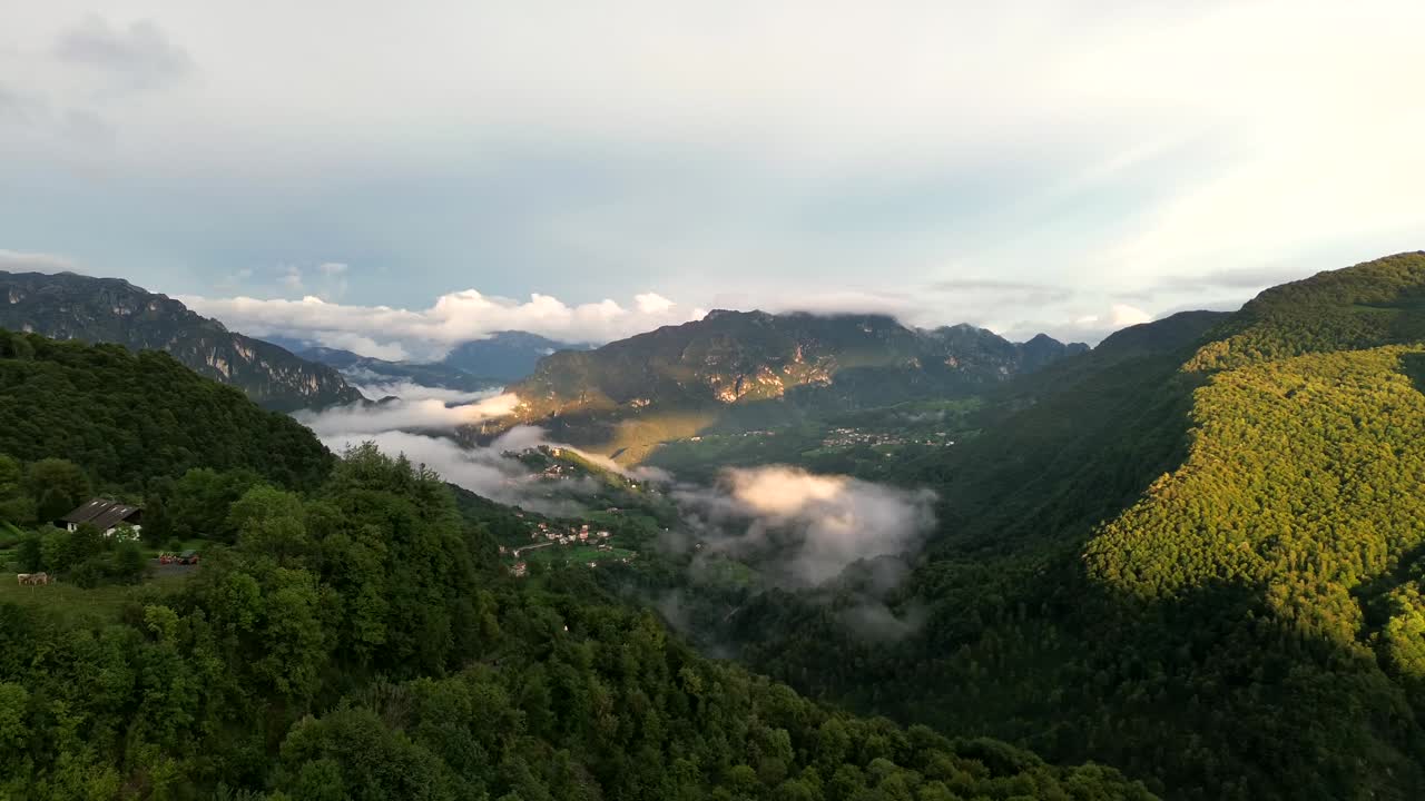 The green and yellow colors of autumn are contrasts of October and November. The beauty of a cinematic drone video provokes: the wish of transcendence and happiness sun life