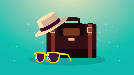 animación de verano con sombrero y gafas de sol en la maleta