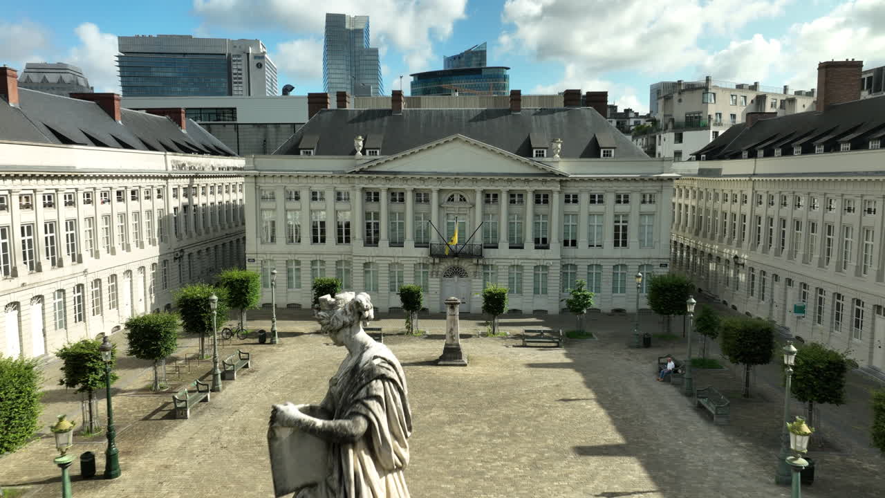 Martyrs Square With The Pro Patria Monument in Its Centre And Office of the Minister-President of Flanders In Brussels, Belgium. - aerial shot