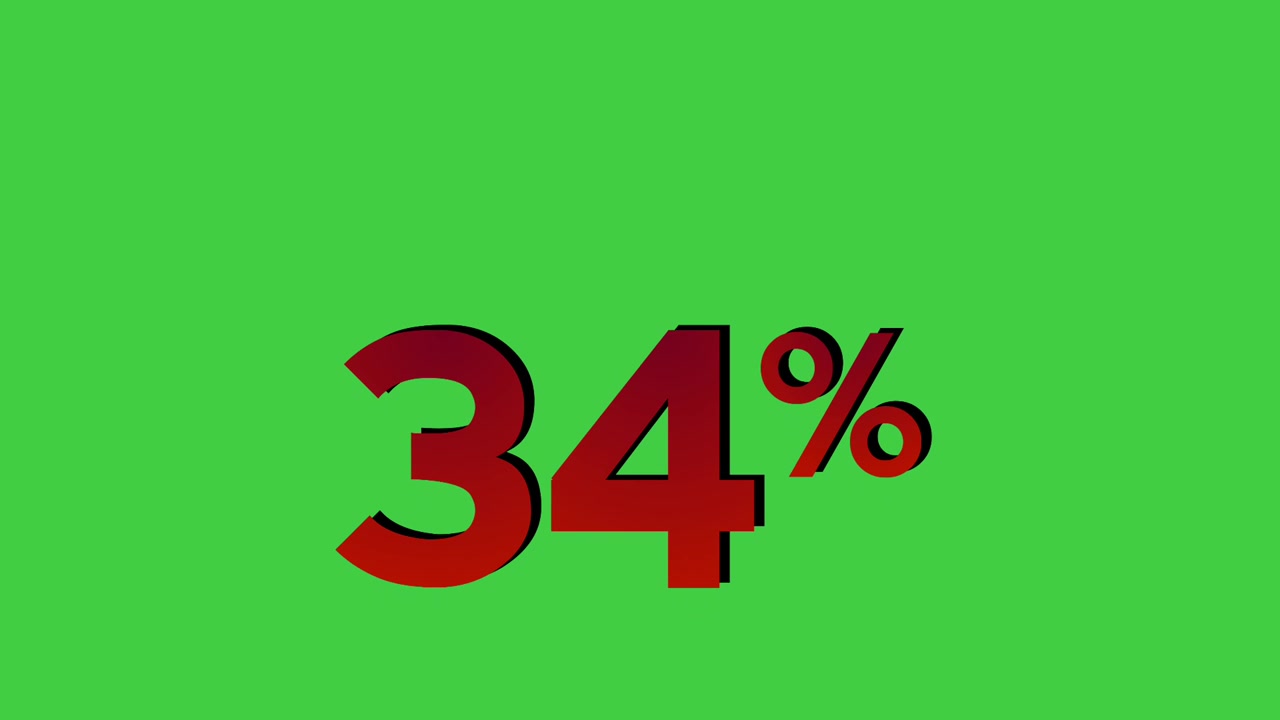 Animation dropped 34% percent sign symbol red color on green screen percentage motion graphics for discount business concept video element