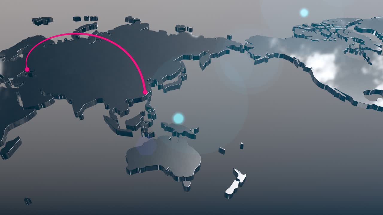 중국에서 두바이 연결 세계 지도 애니메이션