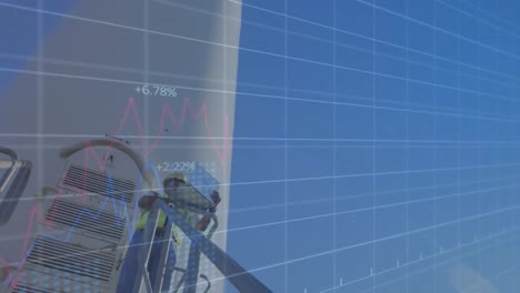 animación del procesamiento de datos financieros a través de la turbina eólica