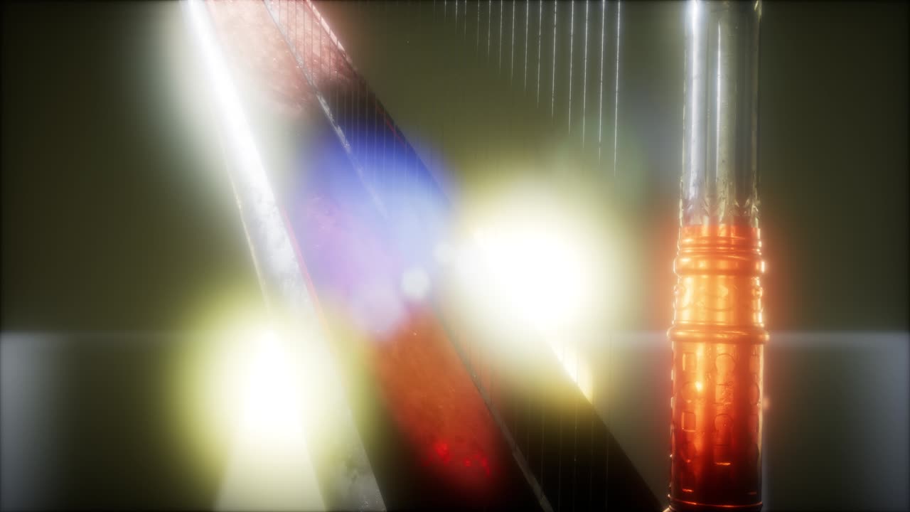 instrumento de arpa en la oscuridad con luces brillantes
