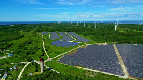 aerial view of solar and wind power generation facilities