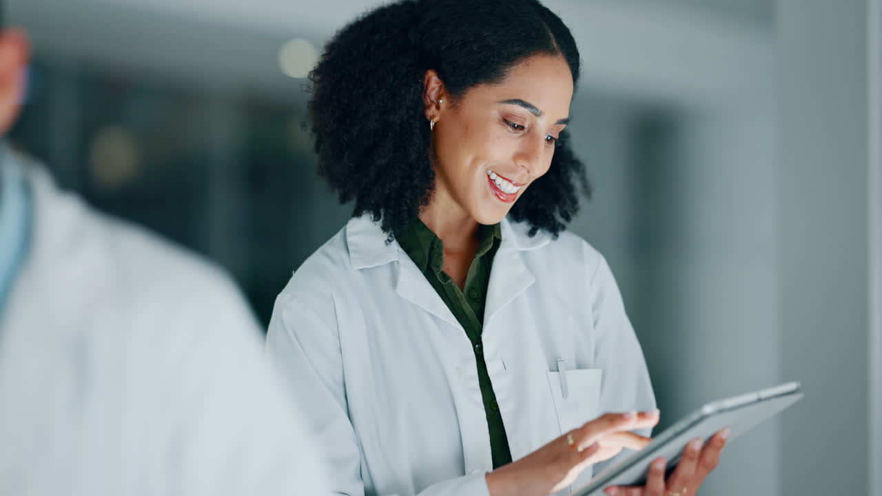 Medical, research and woman doctor with tablet