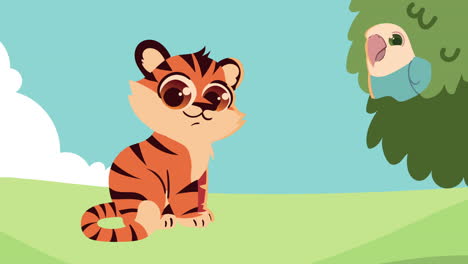 cute tiger in landscape animation