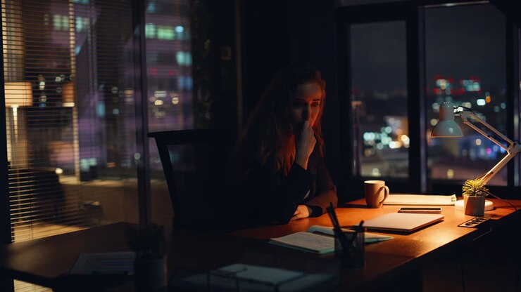 Donna turbata che reagisce male in un ufficio luminoso da vicino. Perdente che piange al lavoro