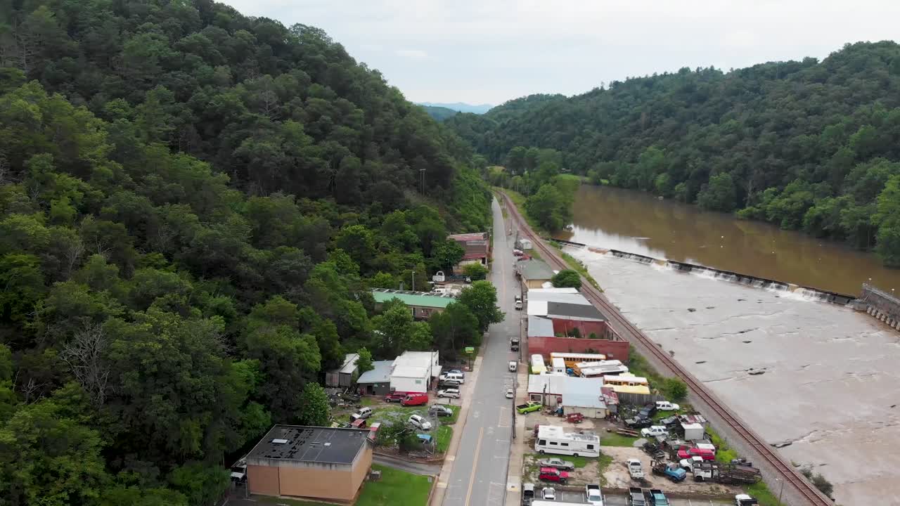 Aerial View of a Small Town Nestled in the Appalachian Mountains