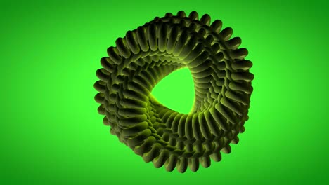 3d abstract looping  animation of a twisted spiral made of torus of matt grass with sky green gradient background.