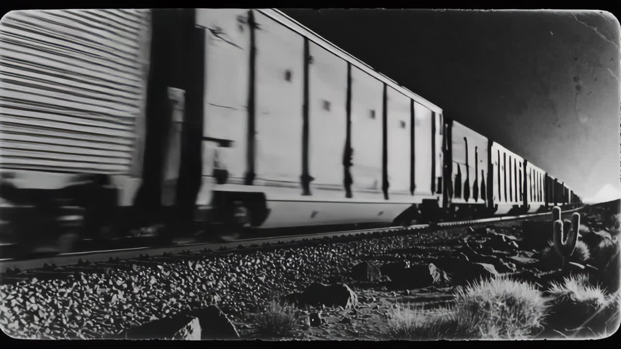 Vintage Black and White Train in the Desert